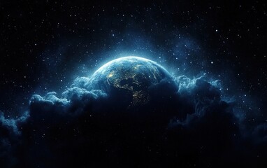 Obraz premium Earth from Space Realistic Digital Painting Glow Starry Night Sky Universe