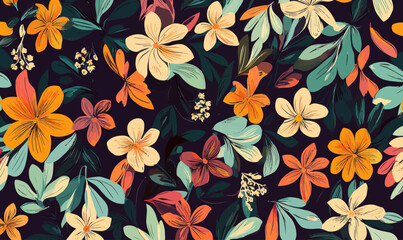 Autumn Floral Vector Pattern with Vibrant Leaves and Flowers for Fabrics