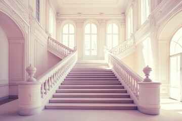 Obraz premium Elegant staircase leads to bright, airy space with large windows