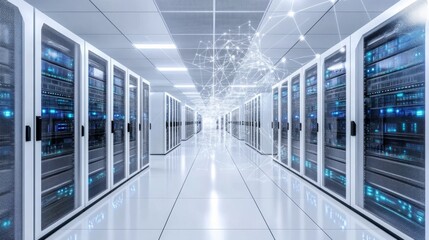 Modern Data Center with Advanced Equipment and Soft Glow