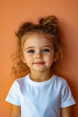 Naklejka premium A little girl with a messy top knot in her hair