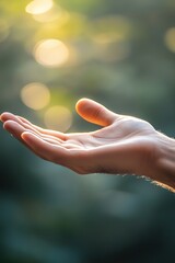 Outstretched hand against blurred green background, conveying op