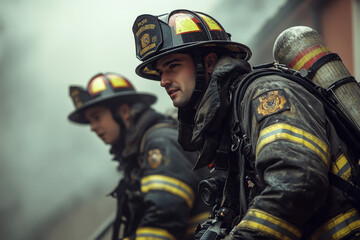 Obraz premium Focused firefighters during critical rescue operation