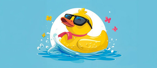 A yellow rubber duck wearing sunglasses floating in the water