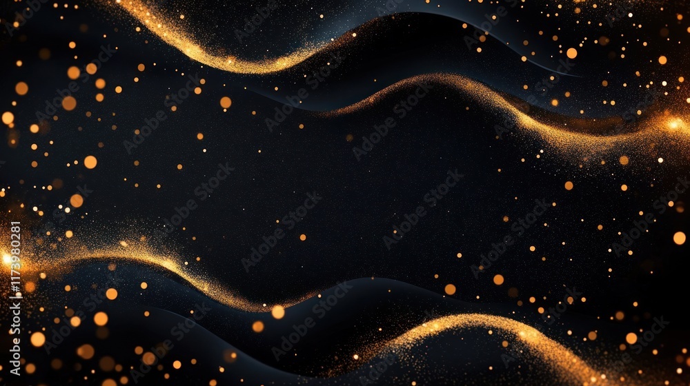 Poster luxury gold and black abstract background with sparkling bokeh and elegant design