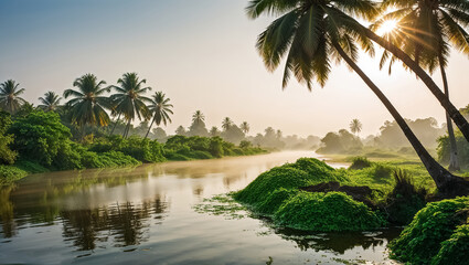 stunning Kerala backwaters India sunny day