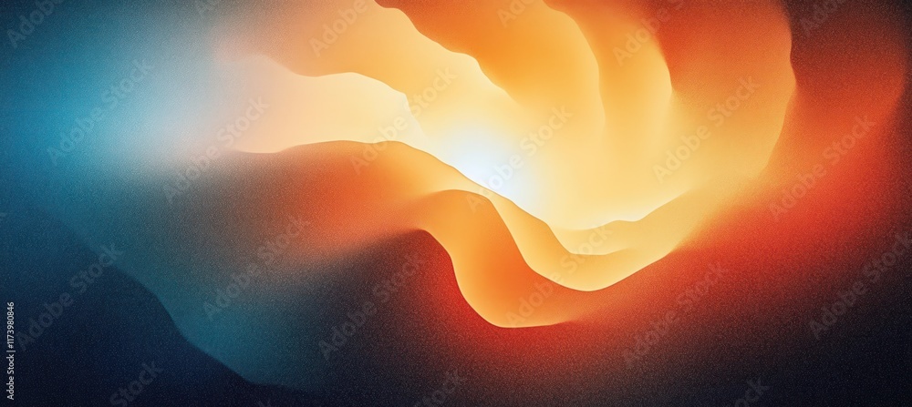Poster abstract gradient background in orange blue and red with textured finish and glowing central composi