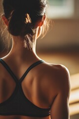 Focused athlete in workout attire, showcasing strength and deter