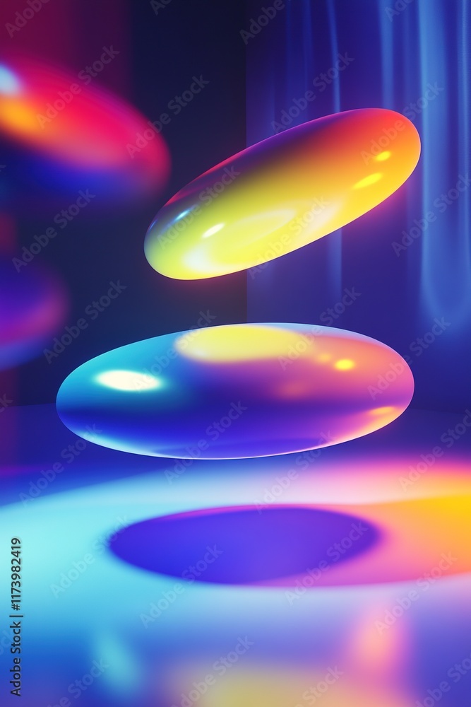 Poster floating shapes in vibrant colors create mesmerizing, futuristic