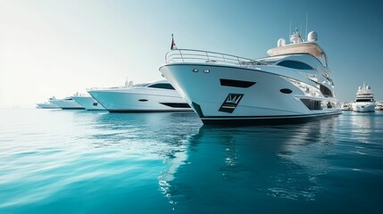 Naklejka premium Luxury yachts moored, tranquil blue water.
