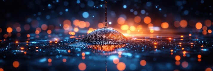 Blue Water Drop Icon with Binary Code for Artificial Intelligence in Water Resource Management and Environmental Monitoring