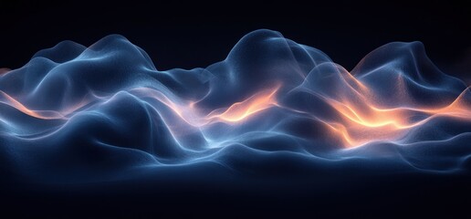 Obraz premium Glowing Abstract Shape Soft Blue Light Dark Background Minimalist Design