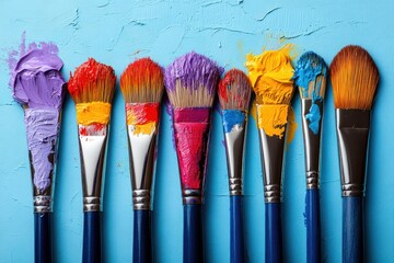 vibrant still life of paintbrushes and colorful acrylic paint
