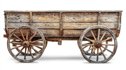Obraz premium An antique wooden wagon isolated on a white background. Ideal for historical scenes, Western themes, or transportation projects.