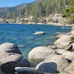 Lake and mountain landscape with trees