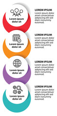 4 steps infographic template with 4 options. Flowchart that can be used for business report, data visualization and presentation. Timeline infographic elements vector illustration.