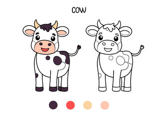Obraz premium Coloring book, Cow. Coloring book for children. Coloring by colors. 