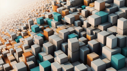 Obraz premium Abstract Interlocking Metallic Cubes in Varying Sizes