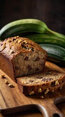 Banana Zucchini Bread Slice with Walnuts and Dark Chocolate 