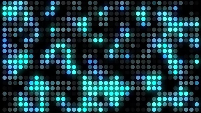 Blue circular coloured dot pattern background with blue disco lights. Concept: Led, Dj, Disco, lights.