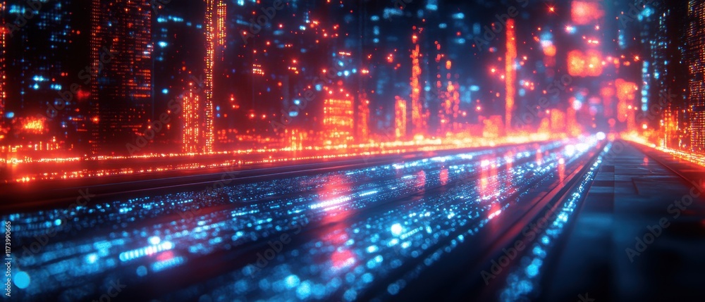 Aufkleber vibrant glowing blue digital pipeline shaped by binary code in futuristic cyberspace technology