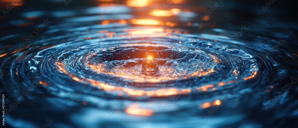 Poster water drop icon with blue light geometric mesh for ai in hydrology and environmental monitoring
