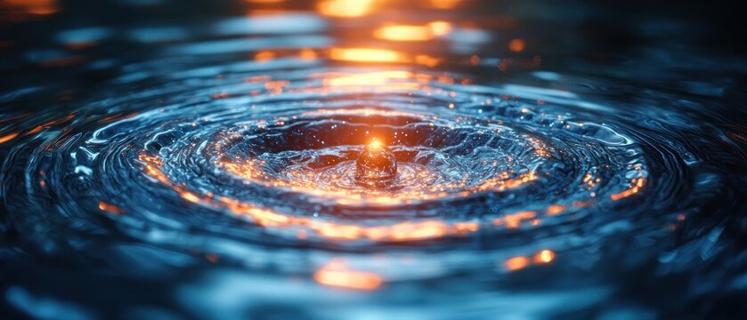 Water Drop Icon with Blue Light Geometric Mesh for AI in Hydrology and Environmental Monitoring