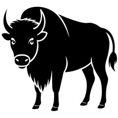 bison black silhouette vector with white background. Wild animal vector