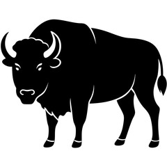 bison black silhouette vector with white background. Wild animal vector