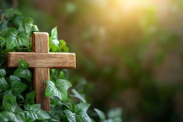 Wooden cross entwined with vines