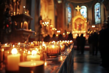 Church members lighting candles