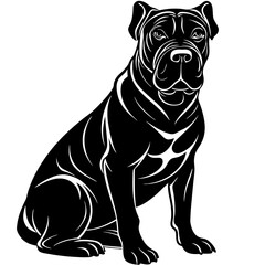  cane corso dog black silhouette vector with white background.