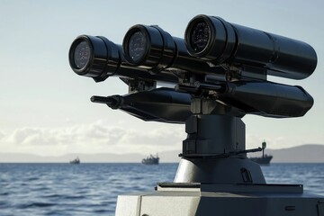 Modern surveillance equipment on a vessel monitors the surrounding waters during daylight hours
