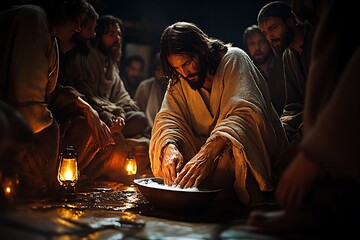 Jesus washing disciple’s feet before last supper
