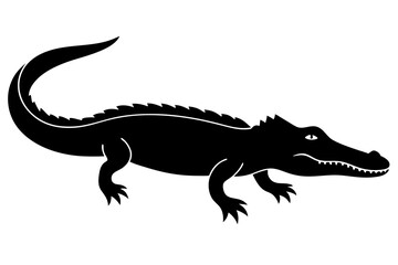 crocodile black silhouette vector with white background. Wild animal vector