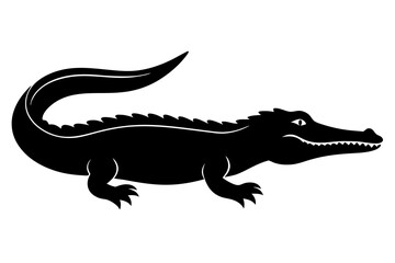 crocodile black silhouette vector with white background. Wild animal vector