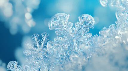 The snowflake crystal macro closeup is a picture of a white snowflake on a blue background. the snowflake has intricate patterns and looks very delicate. Candescent. Illustration