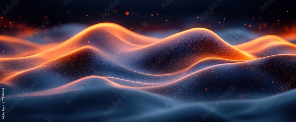 Poster Abstract Background with Grainy Texture and Smooth Orange to Black Gradient, Minimalistic Wave Design