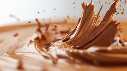 Fototapeta premium Splash of chocolate is splashing out of a bowl
