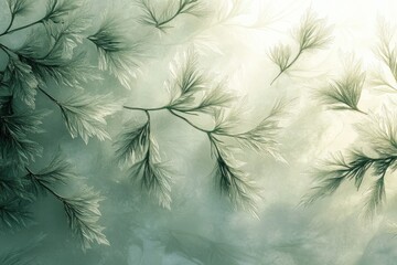 Delicate, frost-covered branches create a serene, ethereal winter scene.