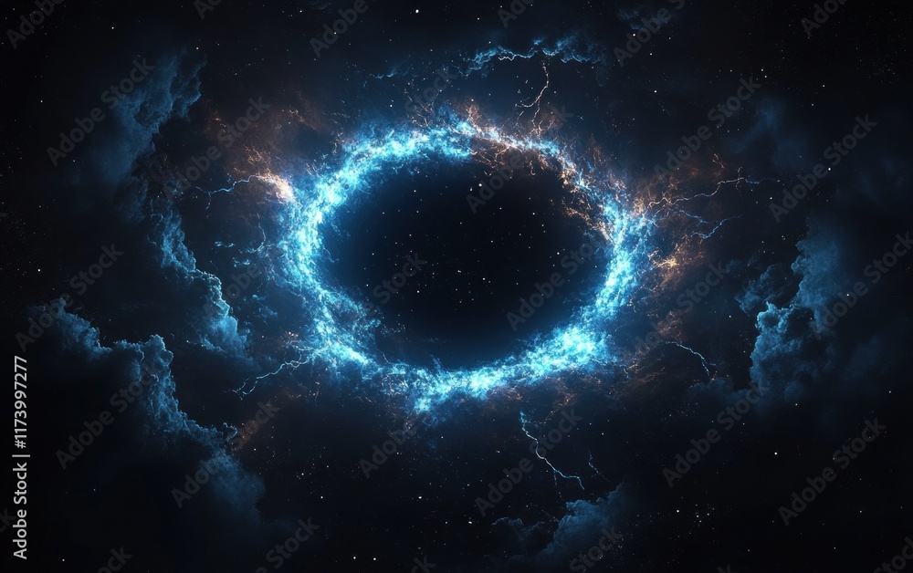Poster surreal cosmic vortex with ethereal blue lightning in dark void