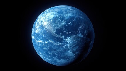 High resolution digital surrealism of Earth space view blue atmosphere black background glowing edges lens flare