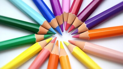 Collaborative Learning with Colorful Pencils on White Background