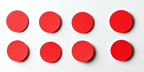 Red circular paper stickers displayed on a white background