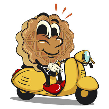 recommend clip art: traditional chinese moon cake cartoon isolated vector illustration character mascot riding a scooter, work of hand drawn