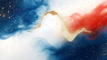Cosmic Abstract Background in Navy and Scarlet with Gold Accents