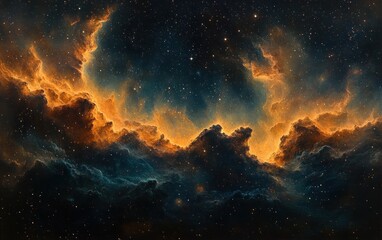 Fototapeta premium Cosmic Nebula in Deep Space with Stars and Galaxies Oil Painting Style