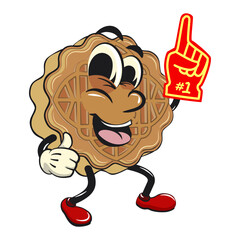 traditional chinese moon cake cartoon isolated vector illustration character mascot raise finger foam, work of hand drawn