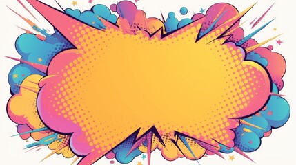 Naklejka premium Pop Art Styled Speech Bubble Template with Multi-Color Halftone Background for Comic Designs