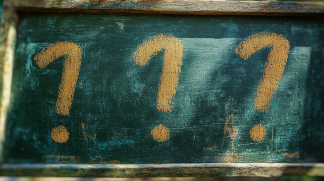 Chalkboard with three painted question marks